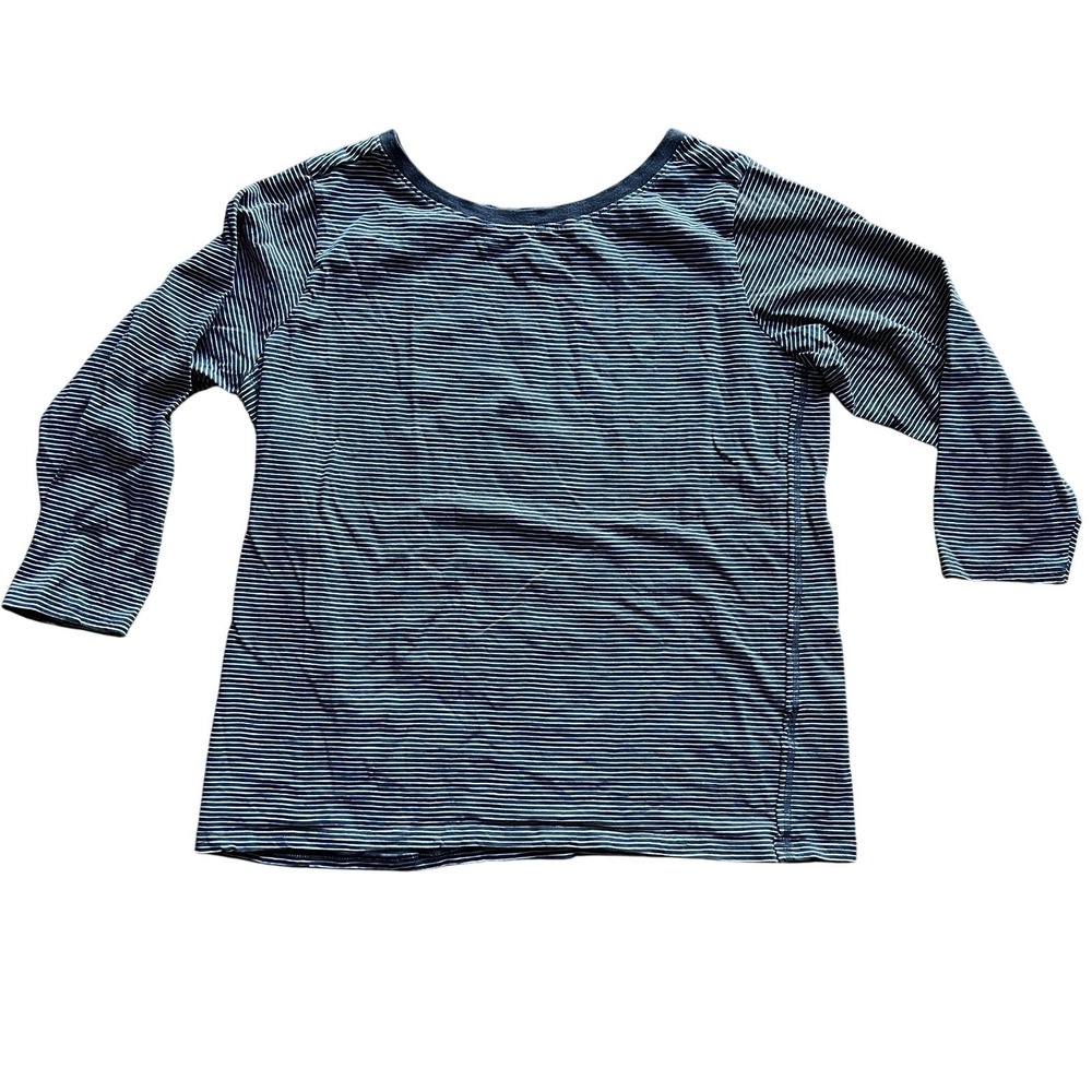 Pact Organic Cotton Stripe Top Shirt Womens Medium M Dark Gray 3/4 Sleeve Crew